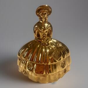 Vtg Antique Solid Brass Woman Hoop Skirt Bonnet Figural Dinner Bell England 3.5”